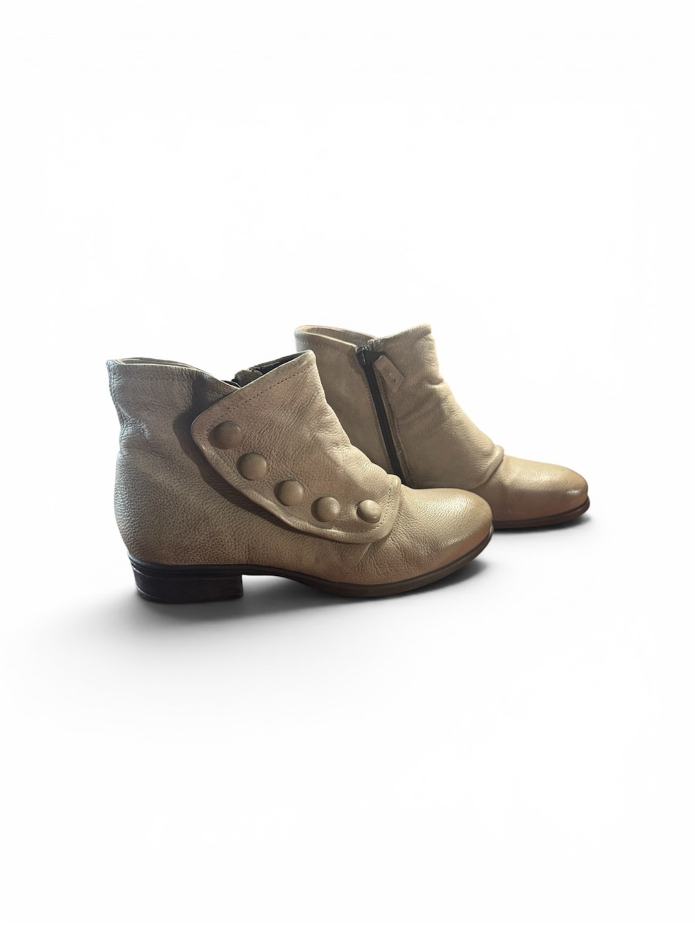 Miz Mooz Olive Button-Accent Leather Ankle Booties